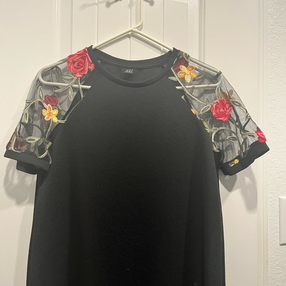 Floral Embroidery Contrast Mesh Raglan Sleeve Dress Size M - Picture 6 of 8